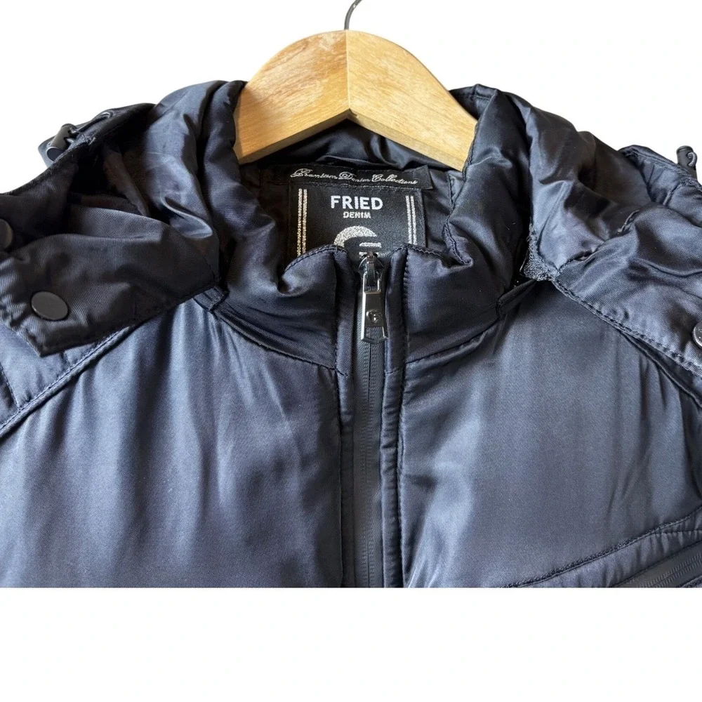 Fried Denim NYC Mens Black Quilted Puffer Moto‎ Jacket Detachable Hood XL